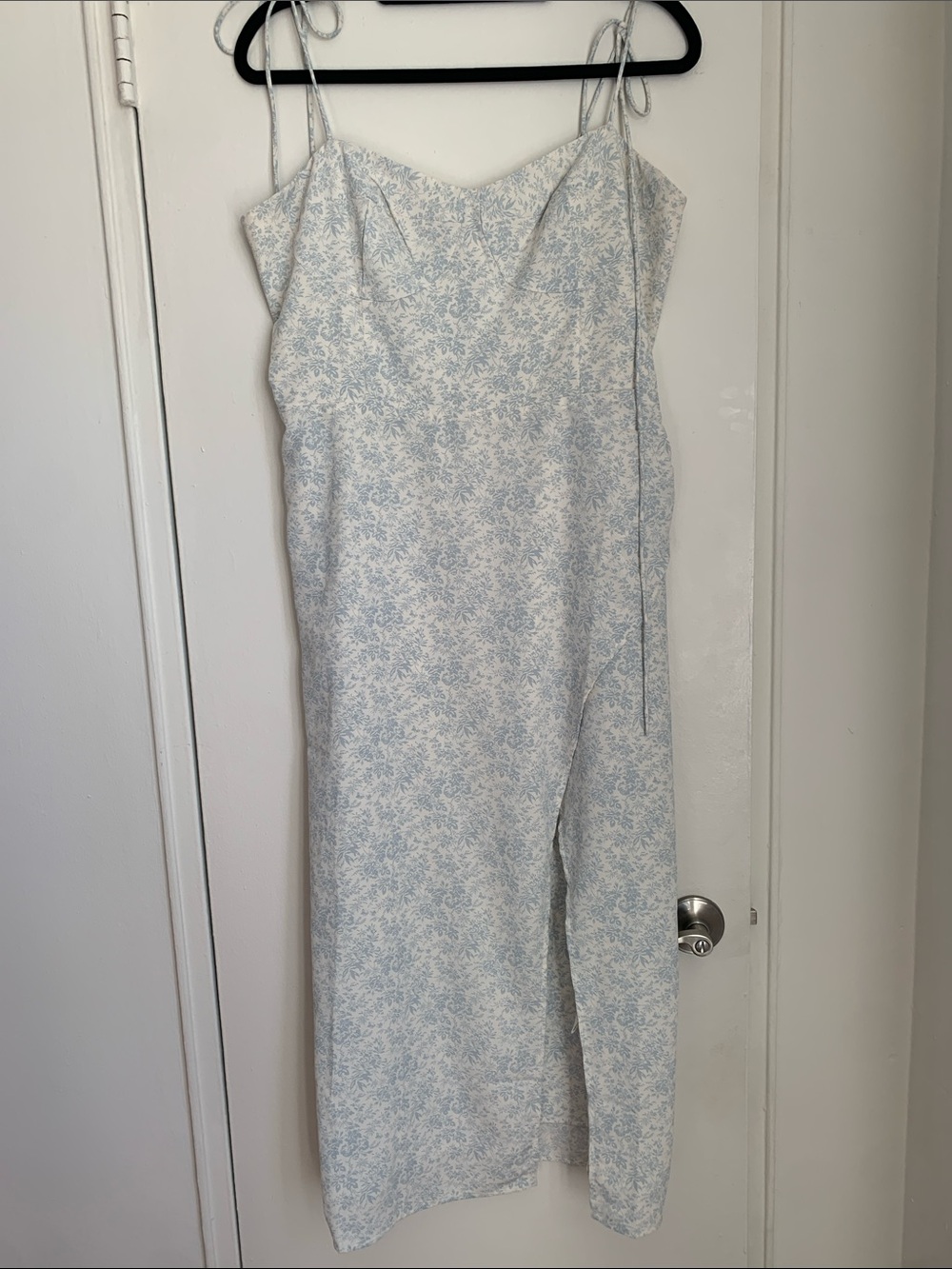Oak + Fort Light Blue Floral Slip Maxi Dress with Spaghetti Straps